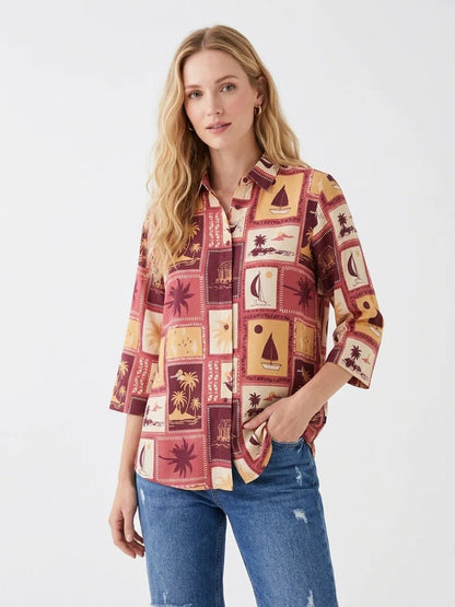 Multi - Color Tropical Printed Casual Shirt Top - The Bebla