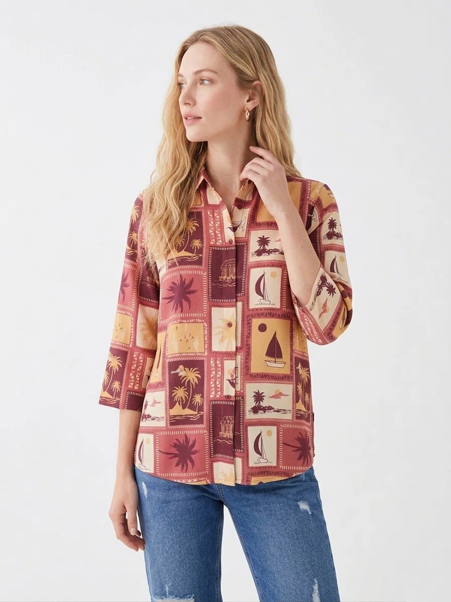 Multi - Color Tropical Printed Casual Shirt Top - The Bebla