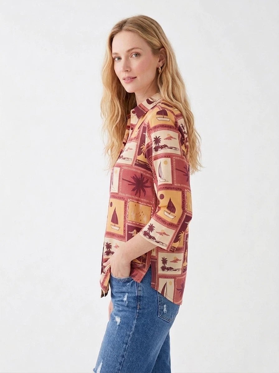 Multi - Color Tropical Printed Casual Shirt Top - The Bebla