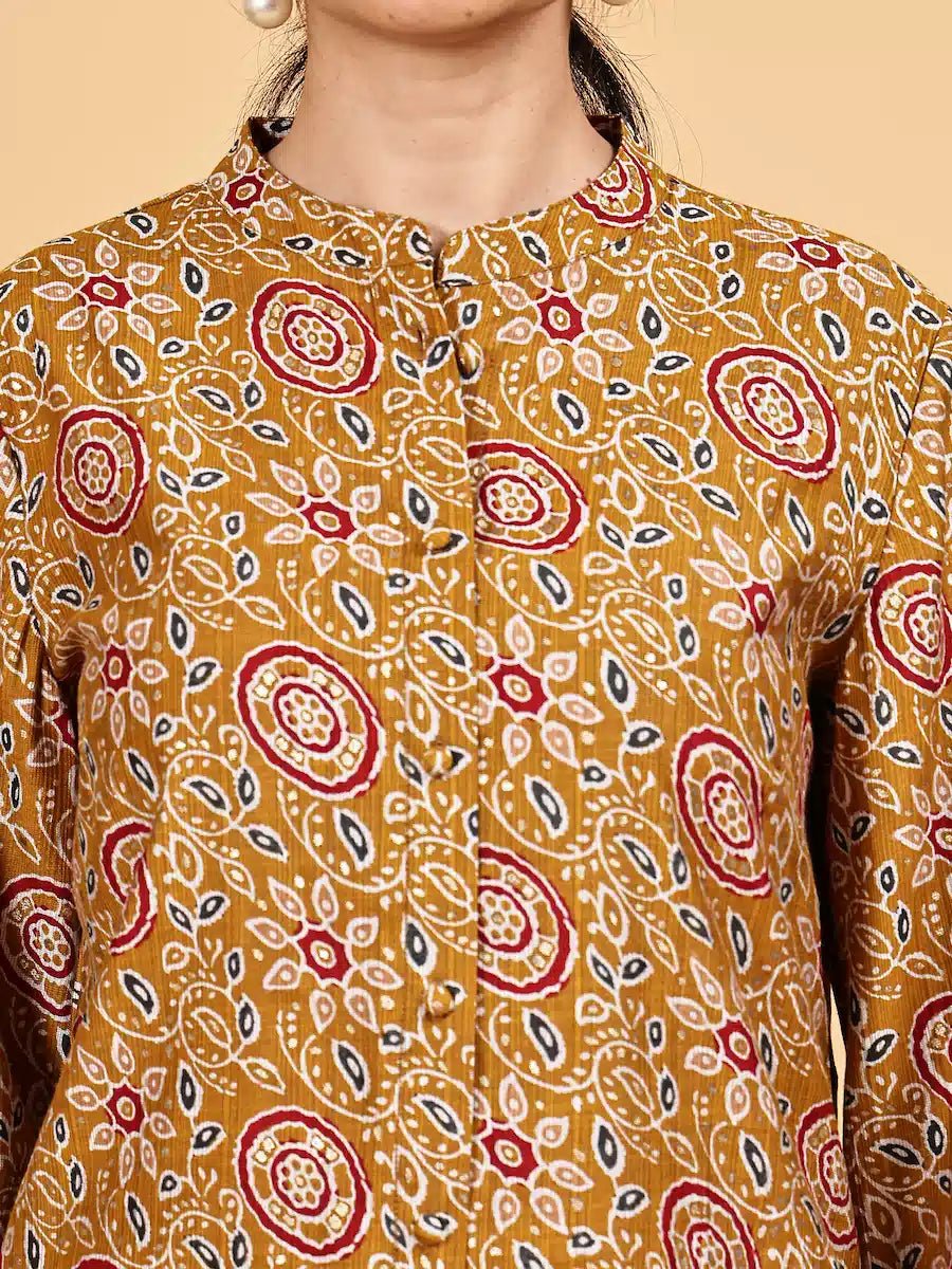 Mustard Printed Kurta Set with Premium Dupatta - The Bebla