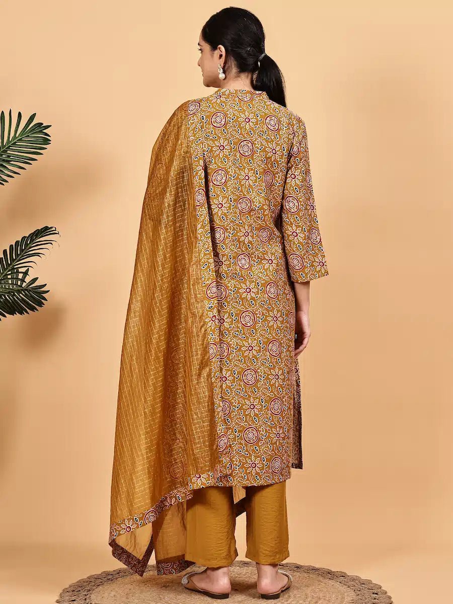 Mustard Printed Kurta Set with Premium Dupatta - The Bebla