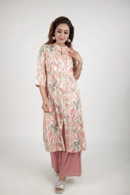 Off white printed kurta along with straight pants - The Bebla
