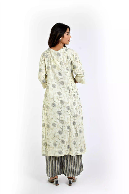 Off White printed kurta and Straight Pant - The Bebla