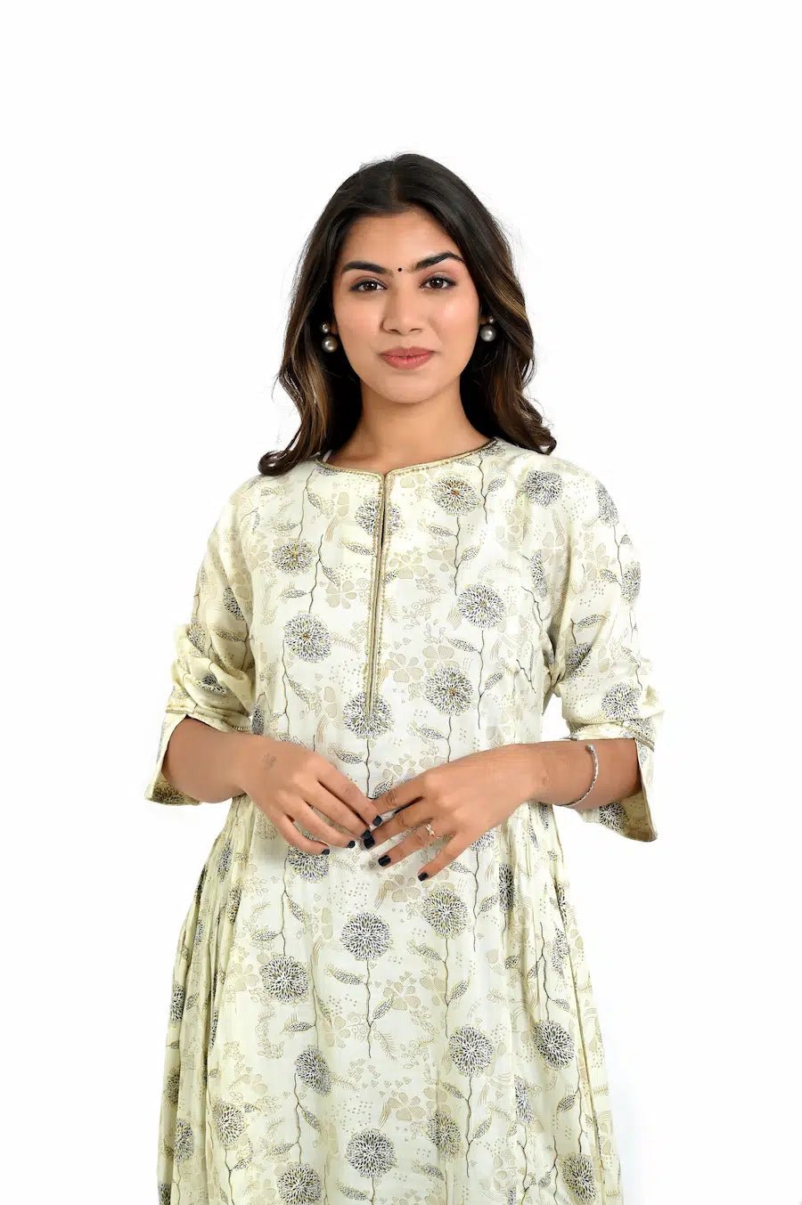 Off White printed kurta and Straight Pant - The Bebla