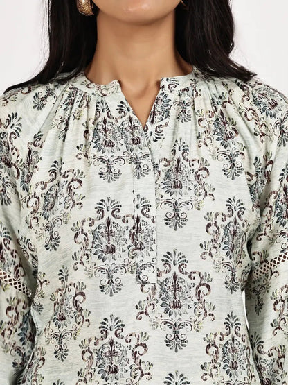 Off - White Printed Kurta Set - The Bebla