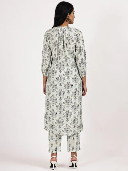 Off - White Printed Kurta Set - The Bebla
