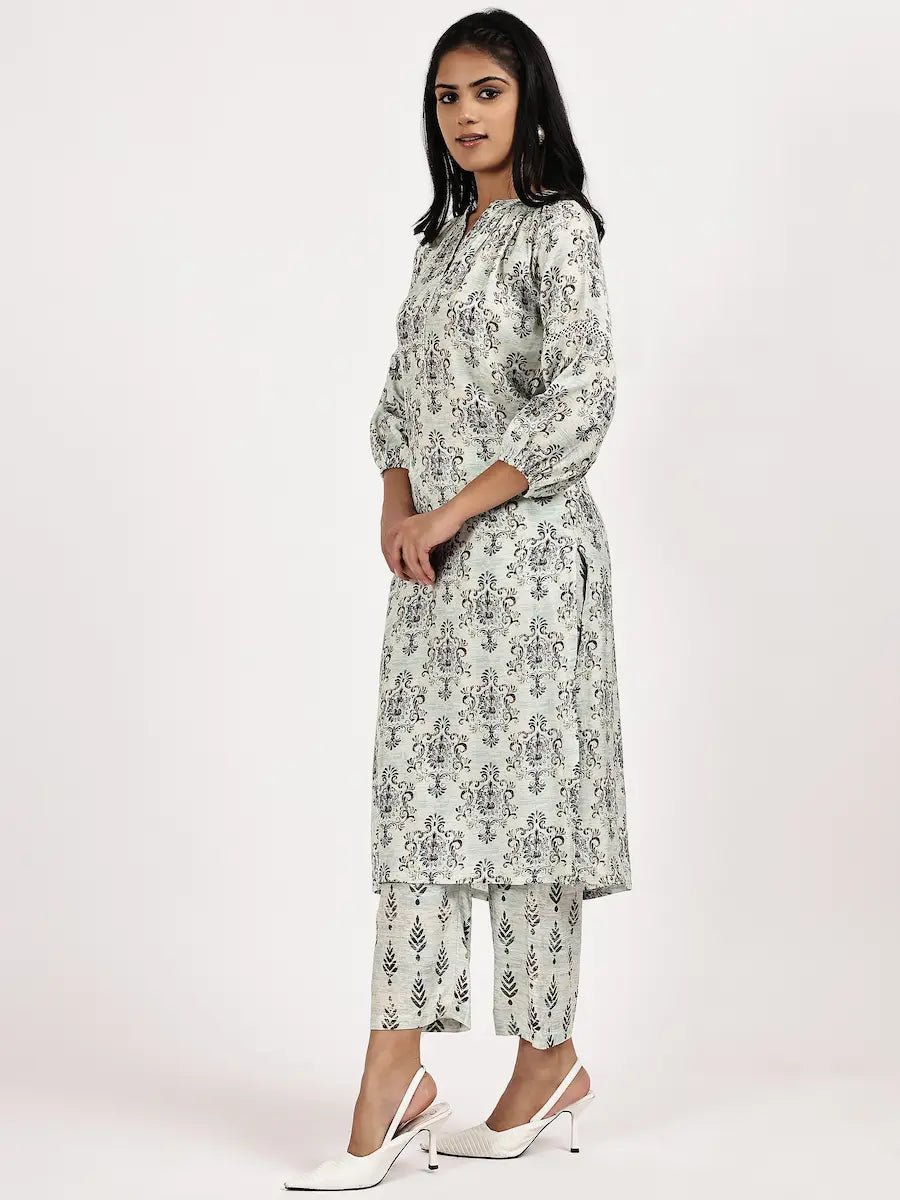 Off - White Printed Kurta Set - The Bebla
