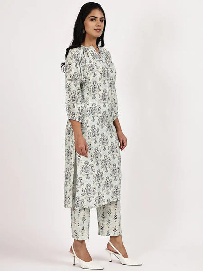Off - White Printed Kurta Set - The Bebla