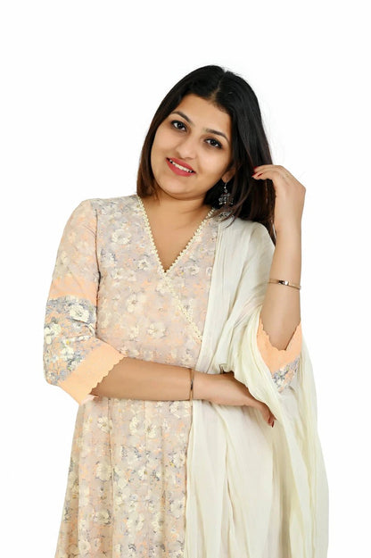 Off White with Light Orange printed - The Bebla