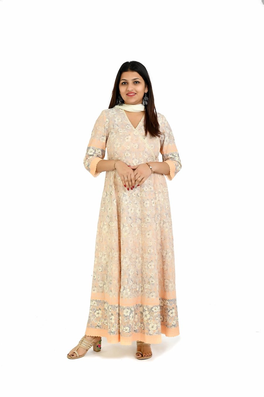 Off White with Light Orange printed - The Bebla