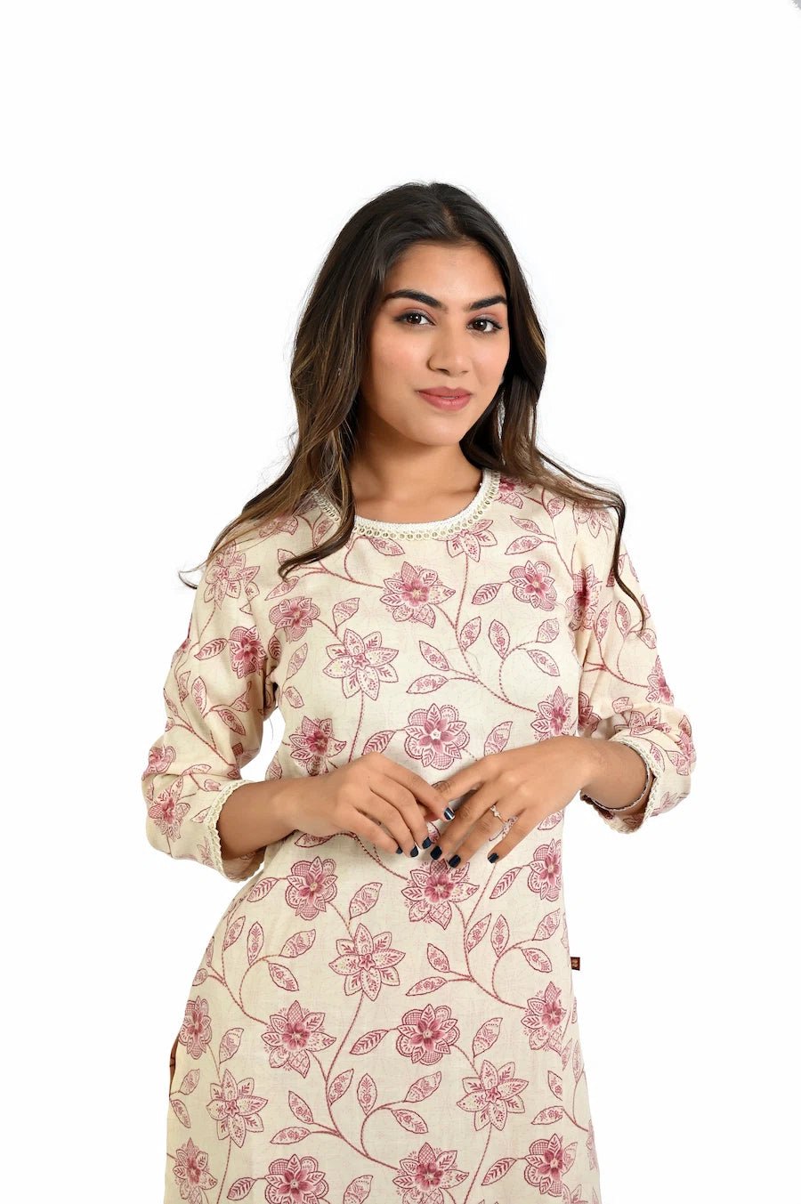 Pastel Pink Printed Kurta and Straight Pants - The Bebla