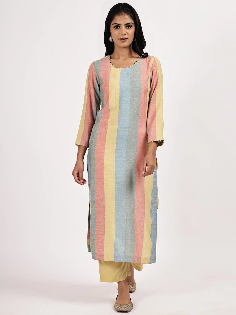 Pastel Stripped Kurta with Solid Pants