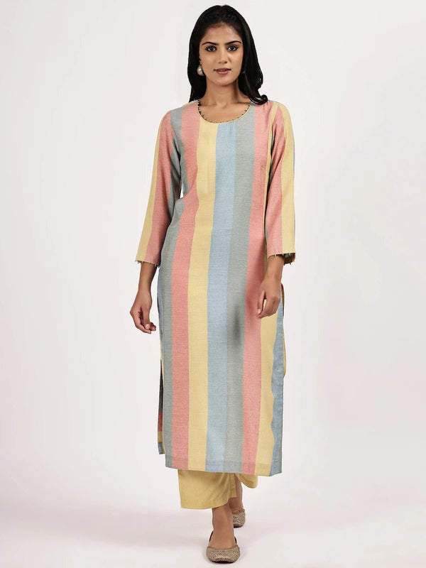 Pastel Stripped Kurta with Solid Pants