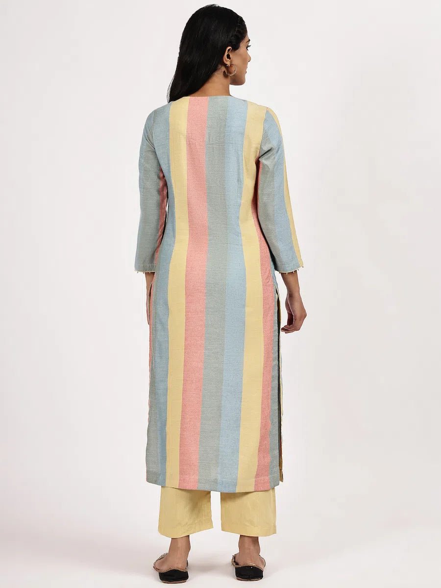 Pastel Stripped Kurta with Solid Pants - The Bebla