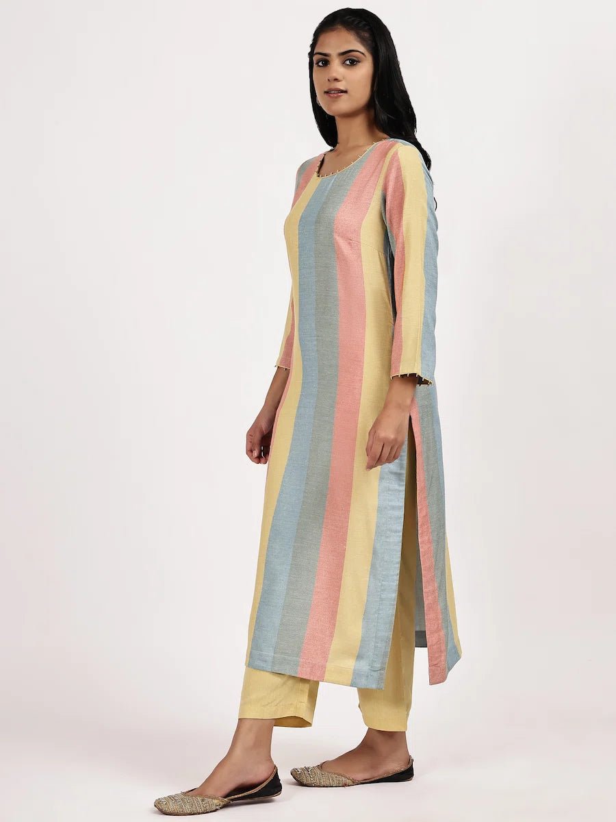 Pastel Stripped Kurta with Solid Pants - The Bebla