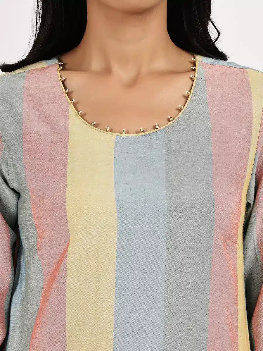 Pastel Stripped Kurta with Solid Pants - The Bebla