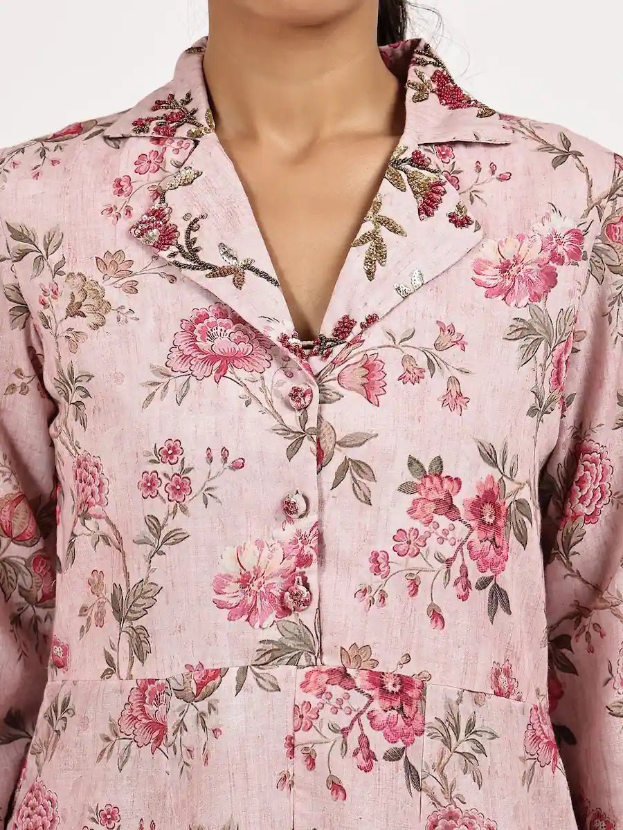 pink floral print kurta with palazzo - The Bebla