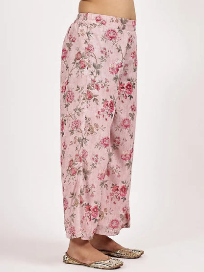 pink floral print kurta with palazzo - The Bebla