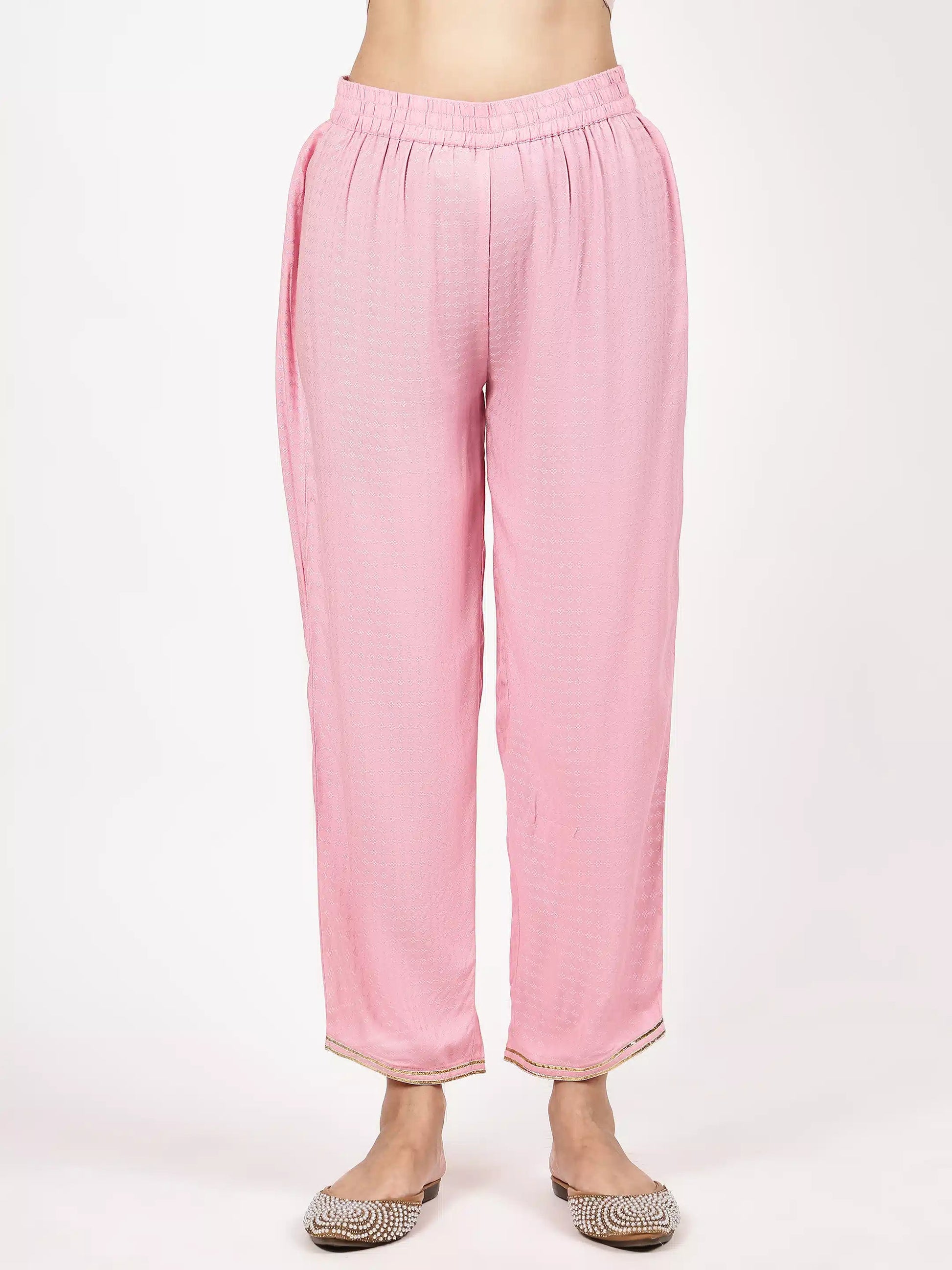 Pink Textured Kurta Set with Floral Dupatta - The Bebla