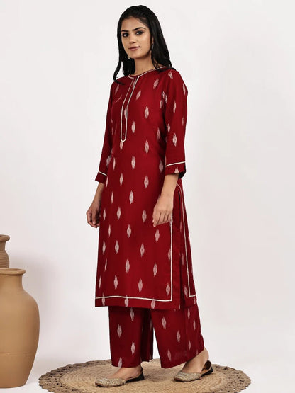 Red Print Kurta and Palazzo Set - The Bebla