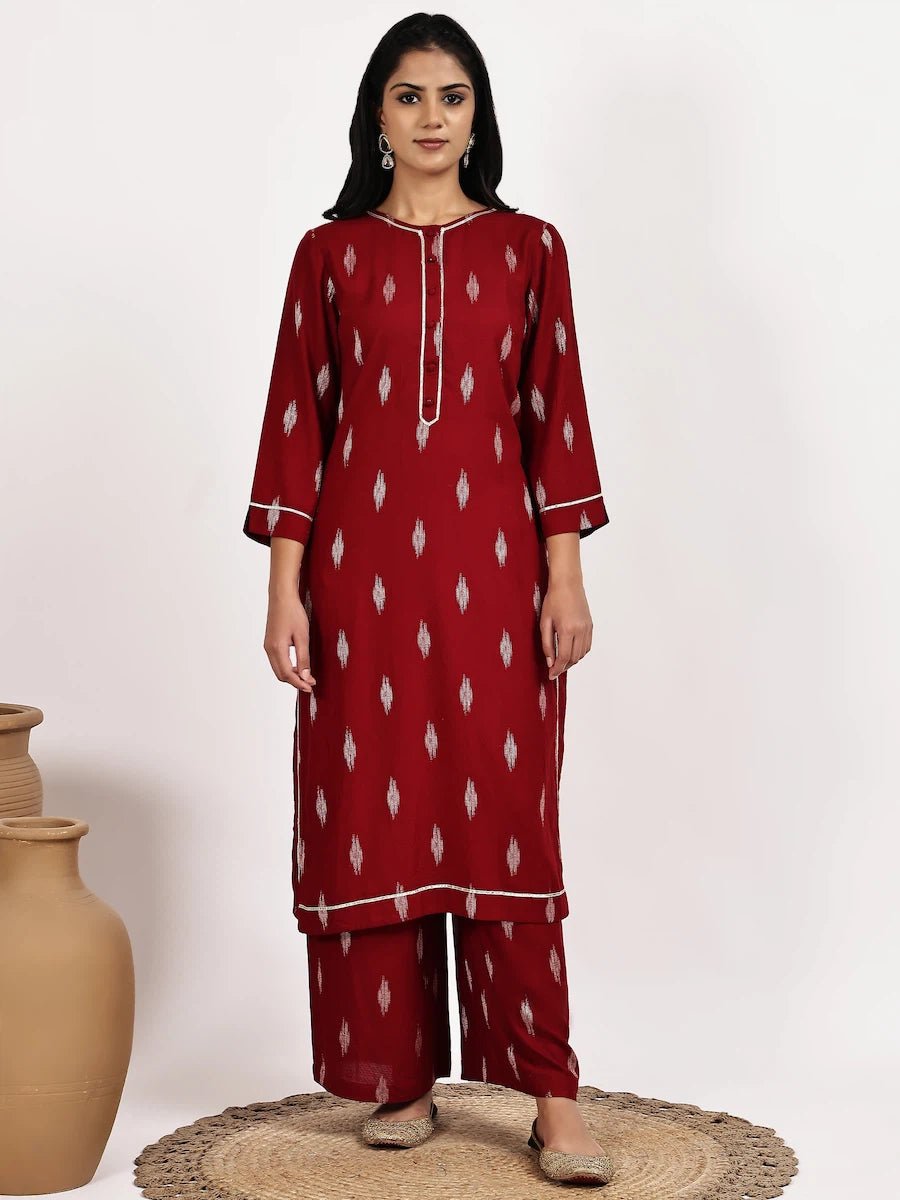 Red Print Kurta and Palazzo Set