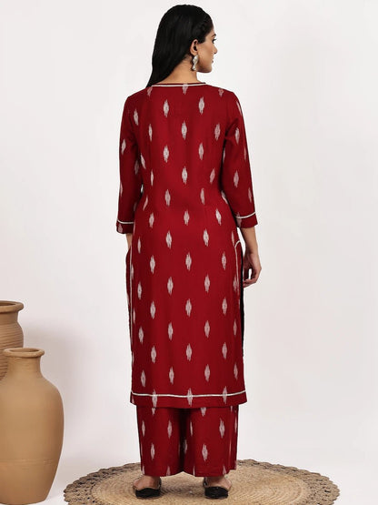 Red Print Kurta and Palazzo Set - The Bebla