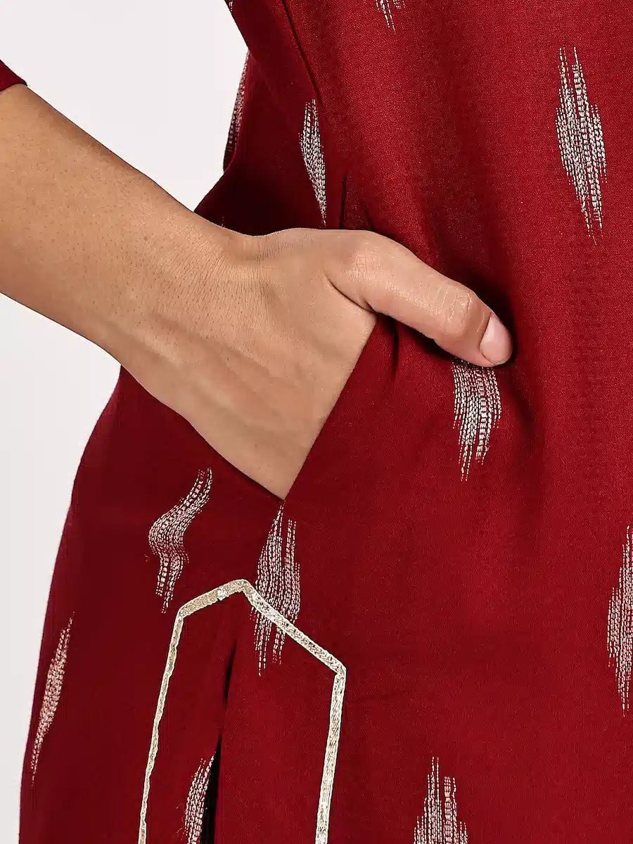 Red Print Kurta and Palazzo Set - The Bebla