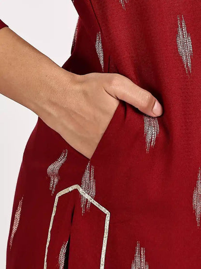 Red Print Kurta and Palazzo Set - The Bebla