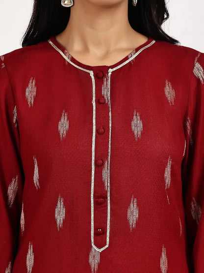 Red Print Kurta and Palazzo Set - The Bebla