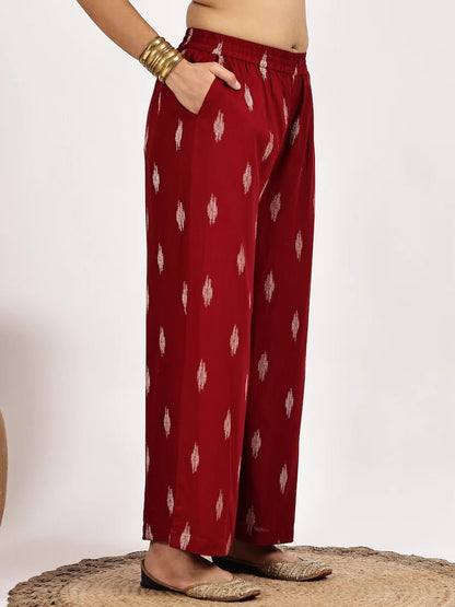 Red Print Kurta and Palazzo Set - The Bebla