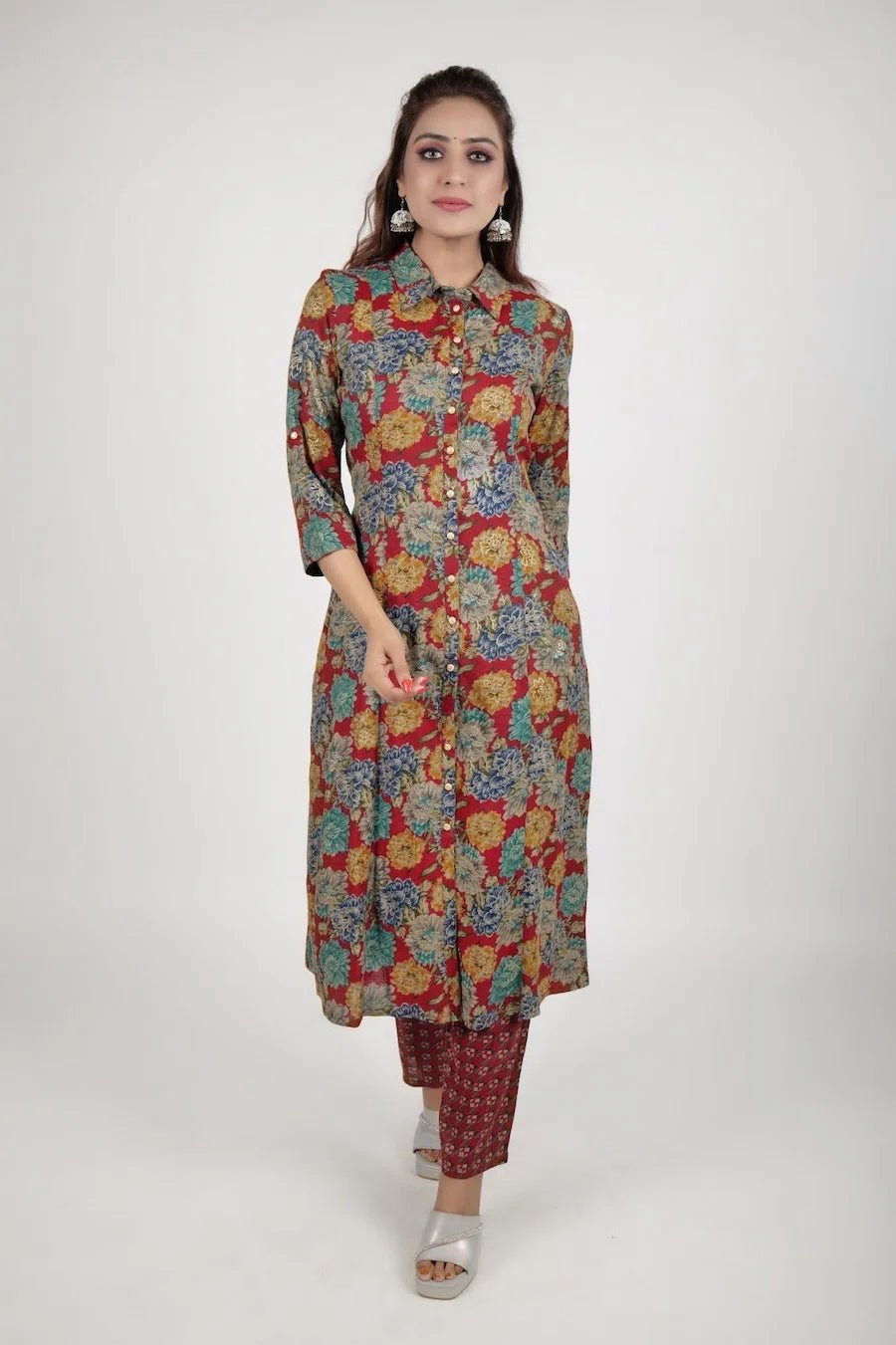 Red printed kurta along with pants