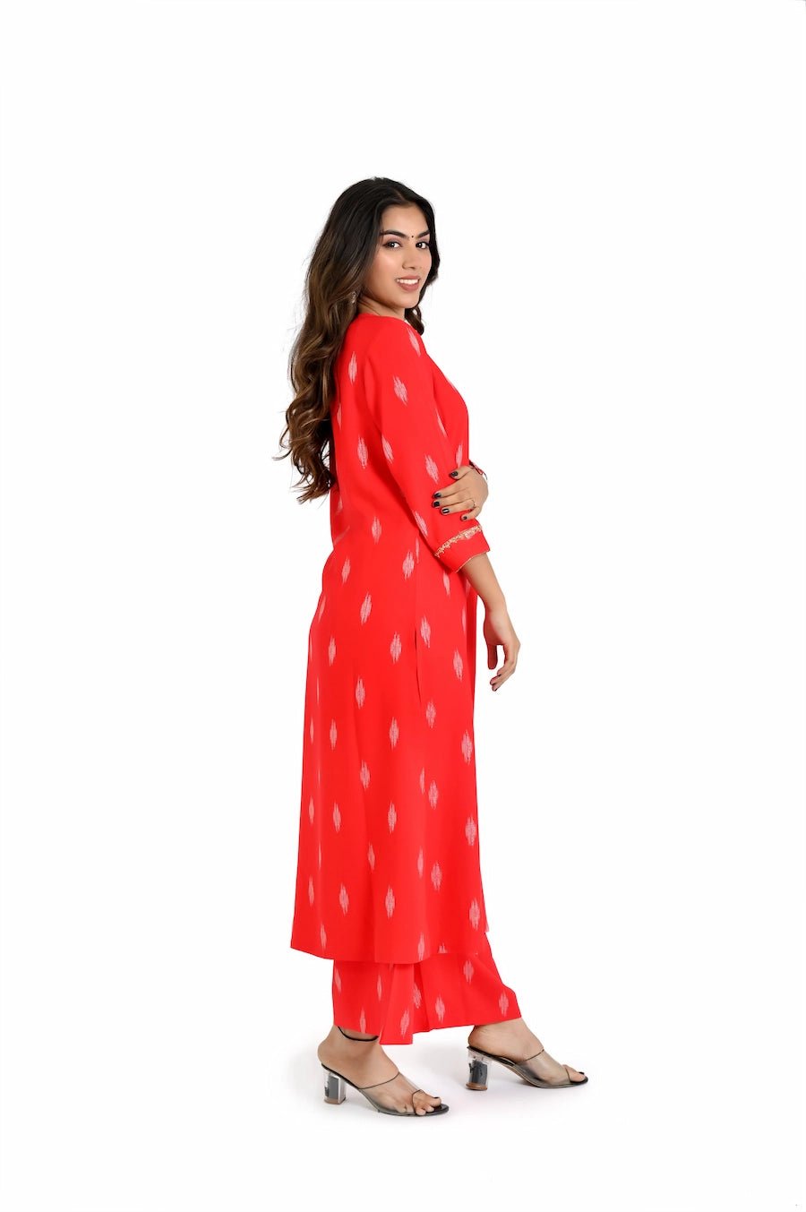Red Printed Kurta and Straight Pants - The Bebla