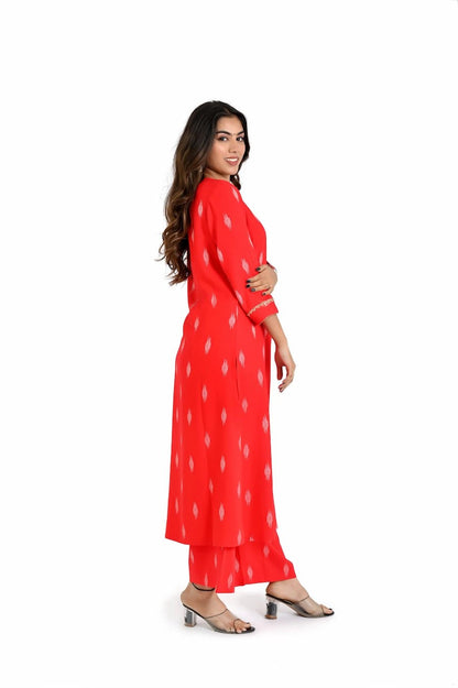 Red Printed Kurta and Straight Pants - The Bebla