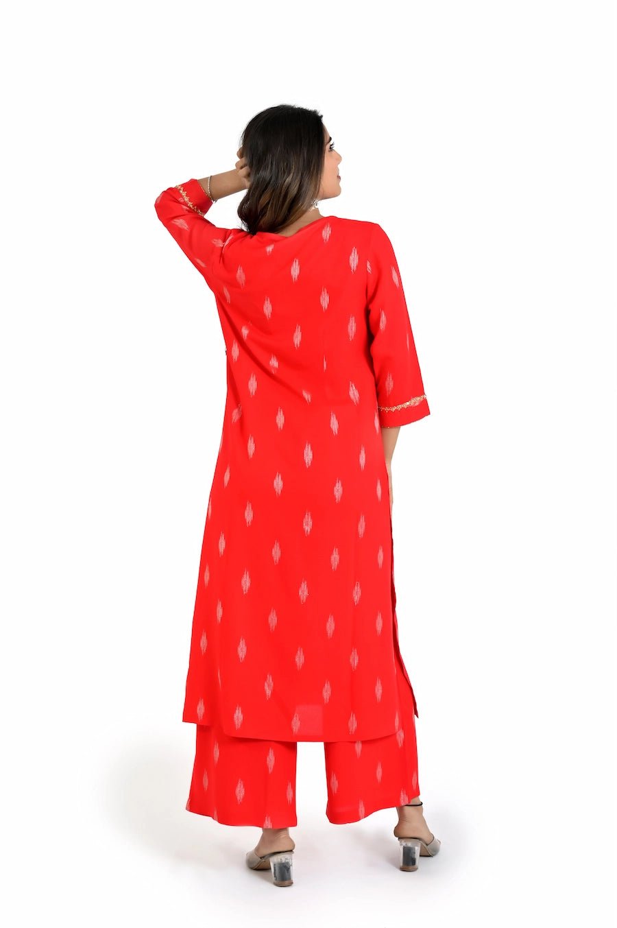 Red Printed Kurta and Straight Pants - The Bebla