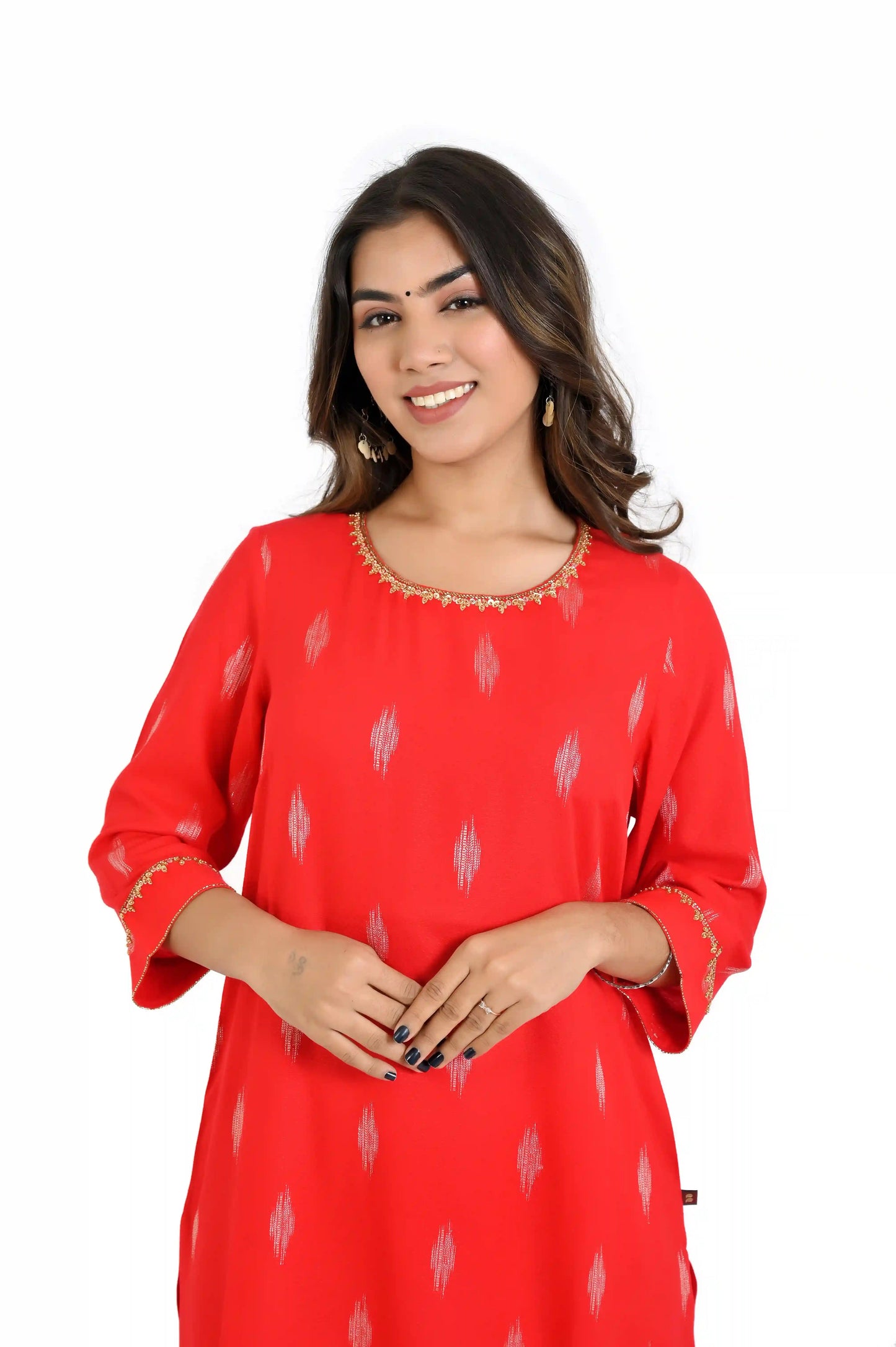 Red Printed Kurta and Straight Pants - The Bebla