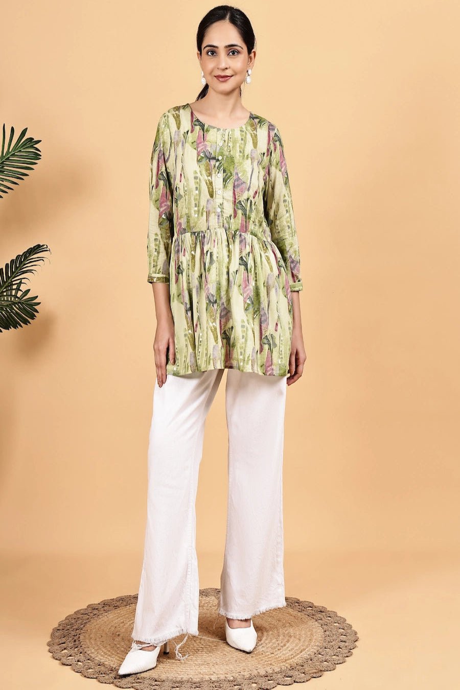 Round neck printed peplum top - The Bebla