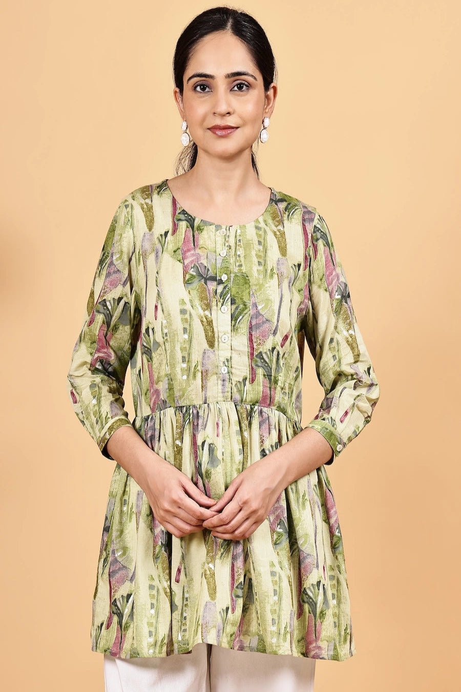 Round neck printed peplum top - The Bebla