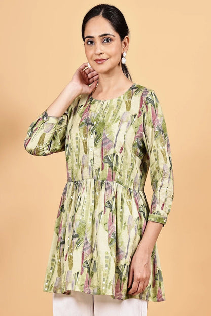 Round neck printed peplum top - The Bebla