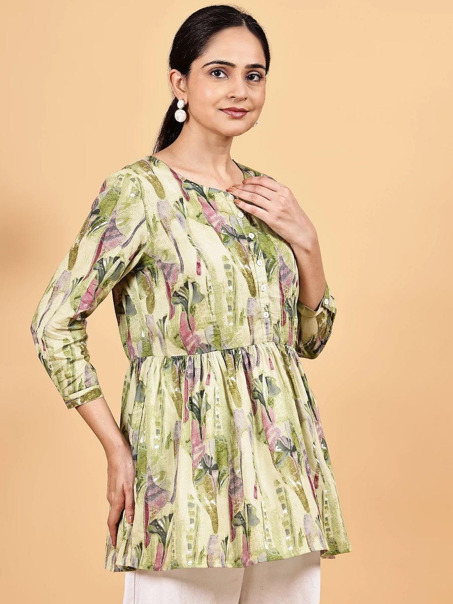 Round neck printed peplum top - The Bebla