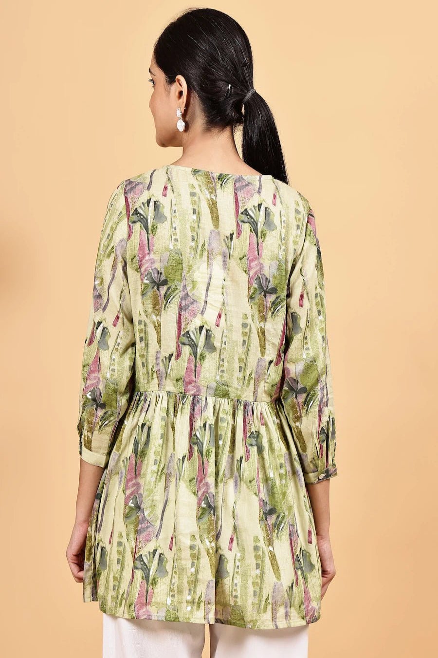 Round neck printed peplum top - The Bebla