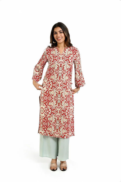 Ruby Red Essence Kurta - The Bebla