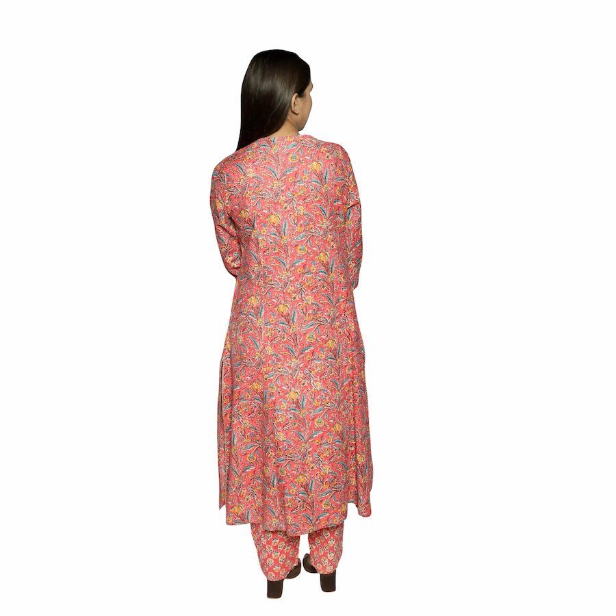Rust Pink Printed Straight Kurta Along With Pants - The Bebla