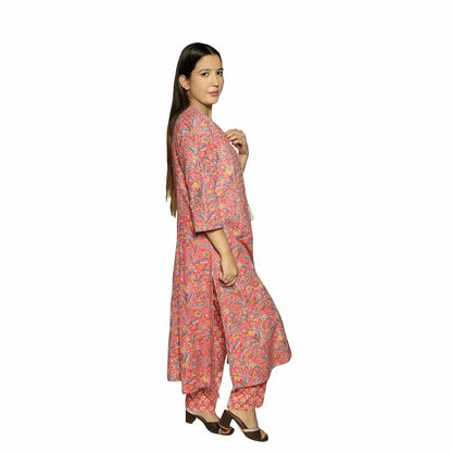 Rust Pink Printed Straight Kurta Along With Pants - The Bebla