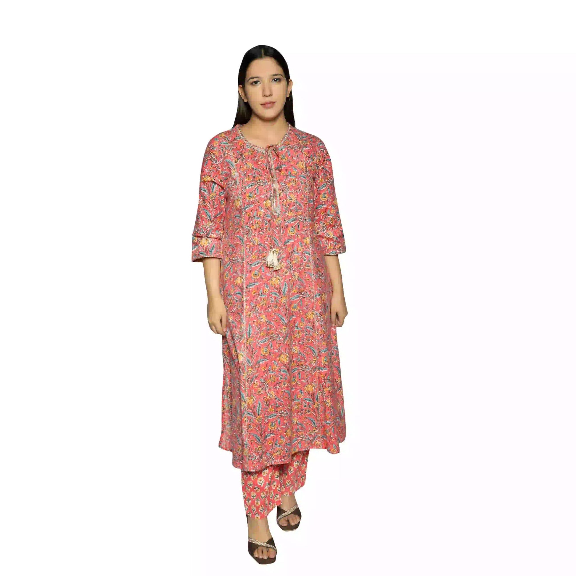 Rust Pink Printed Straight Kurta Along With Pants - The Bebla