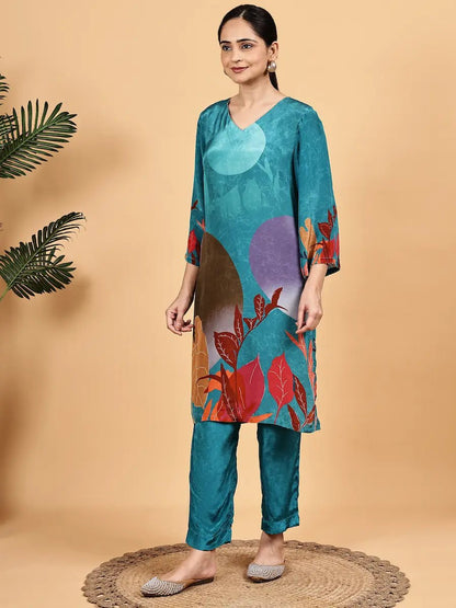 Sea Green Printed Co - Ord Set – Stylish Two Piece Ethnic Women’s Outfit - The Bebla