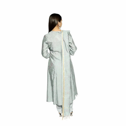 Silver Grey 3D Printed Kurta Along With Printed Dupatta And Solid Pants - The Bebla