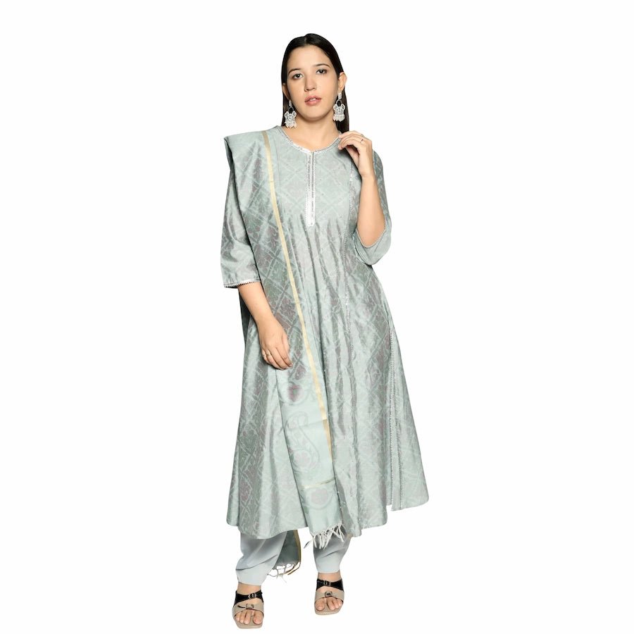Silver Grey 3D Printed Kurta Along With Printed Dupatta And Solid Pants - The Bebla