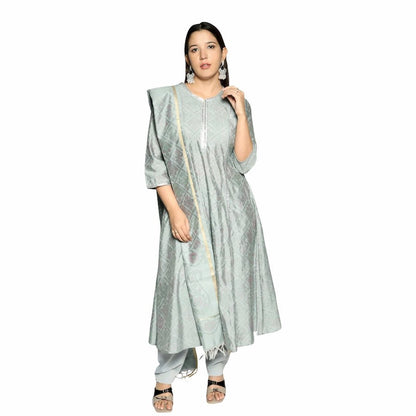 Silver Grey 3D Printed Kurta Along With Printed Dupatta And Solid Pants - The Bebla