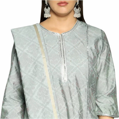 Silver Grey 3D Printed Kurta Along With Printed Dupatta And Solid Pants - The Bebla