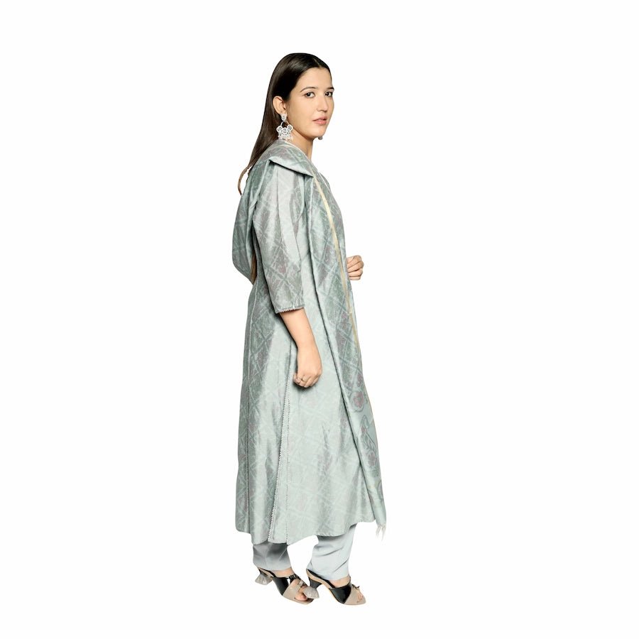 Silver Grey 3D Printed Kurta Along With Printed Dupatta And Solid Pants - The Bebla